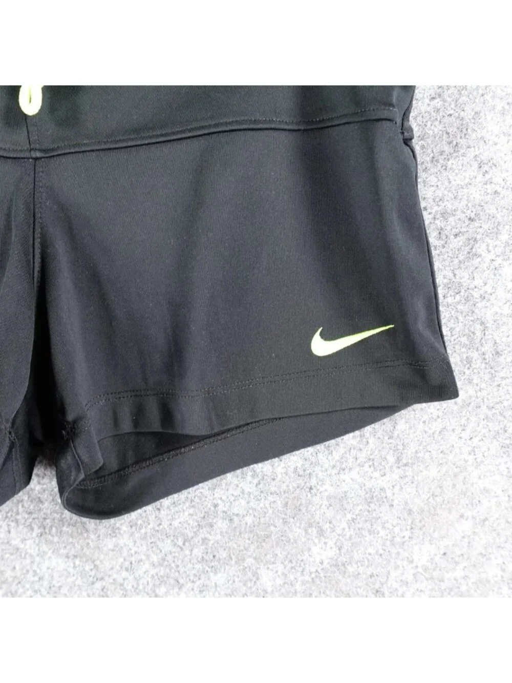 Nike Dri-Fit Athletic Running Shorts‎ Womens S Black Neon Waistband Gym Training